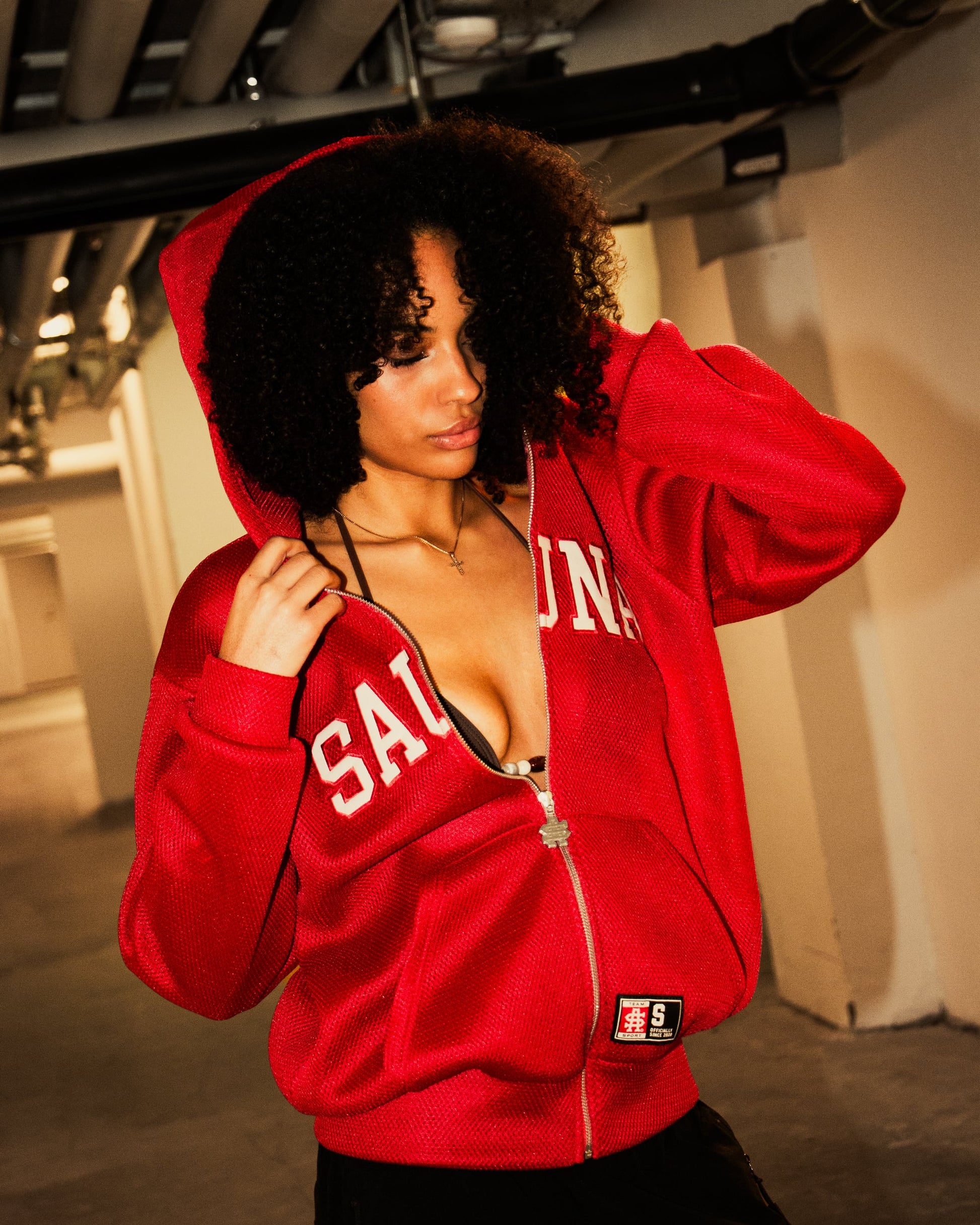 Mesh Zip-Up Hoodie [Red]